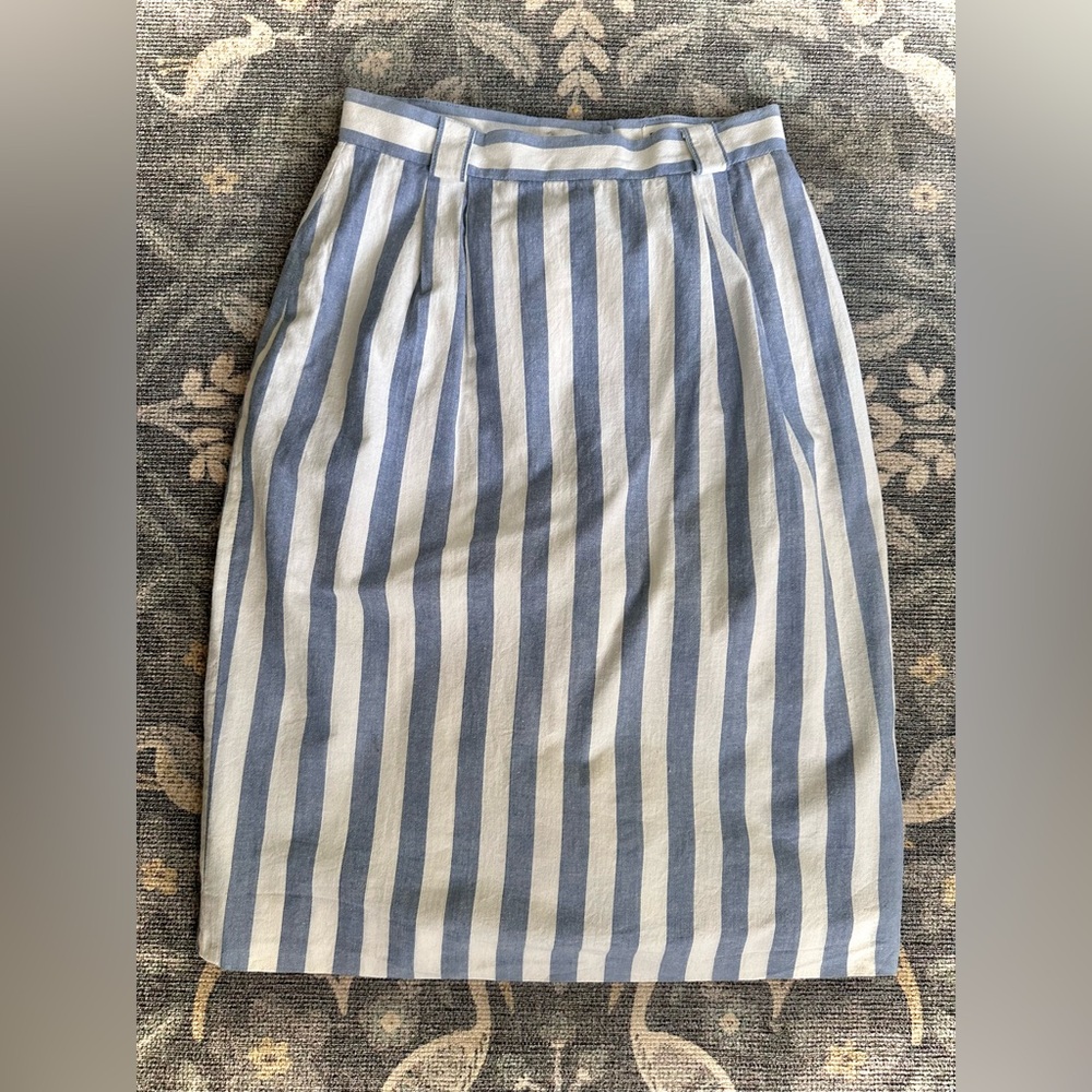 Vintage JH Collectibles Blue and White Striped Pencil Skirt